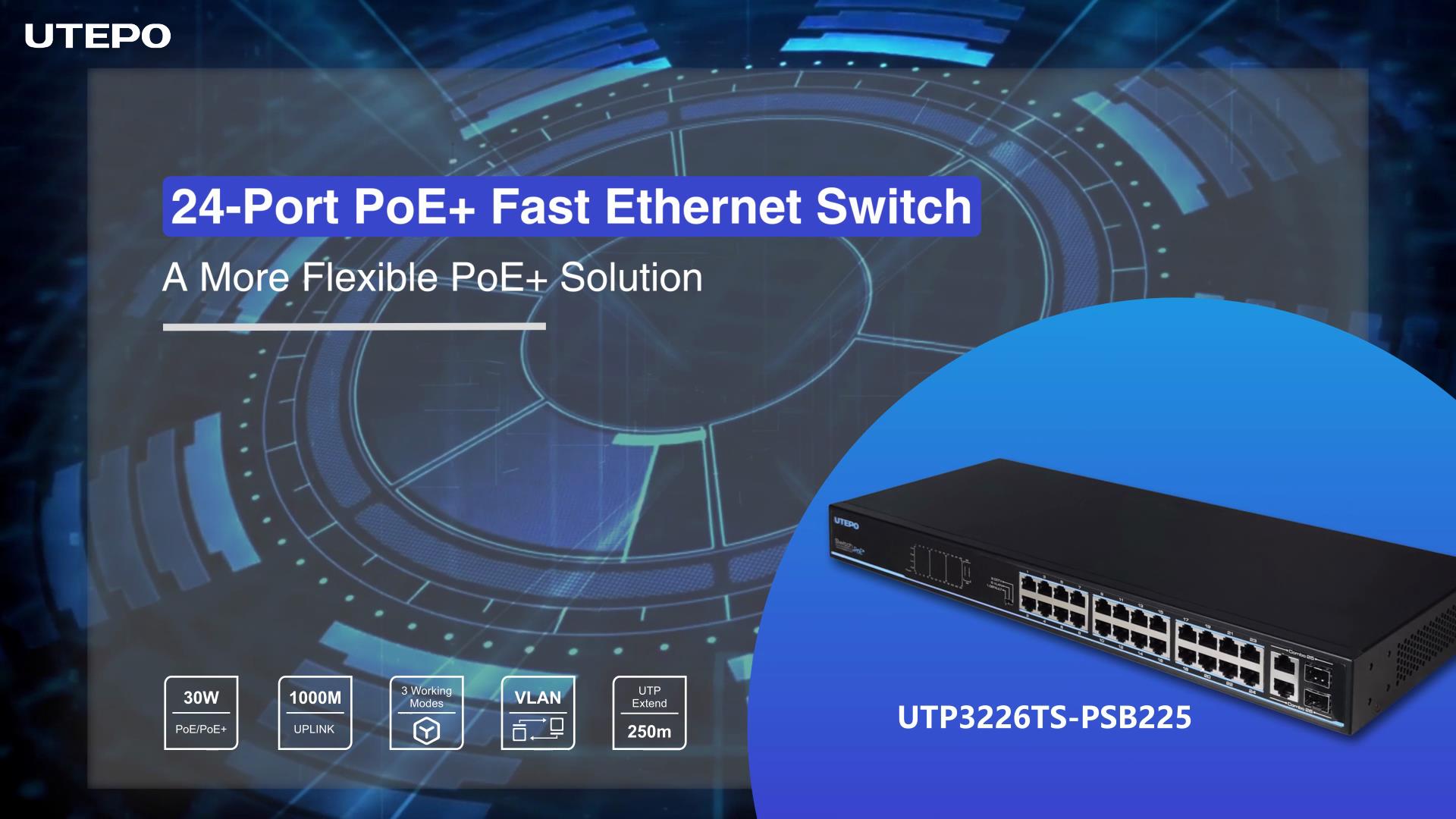 UTEPO 24-Port PoE+ Fast Ethernet Switch UTP3226TS-PSB225